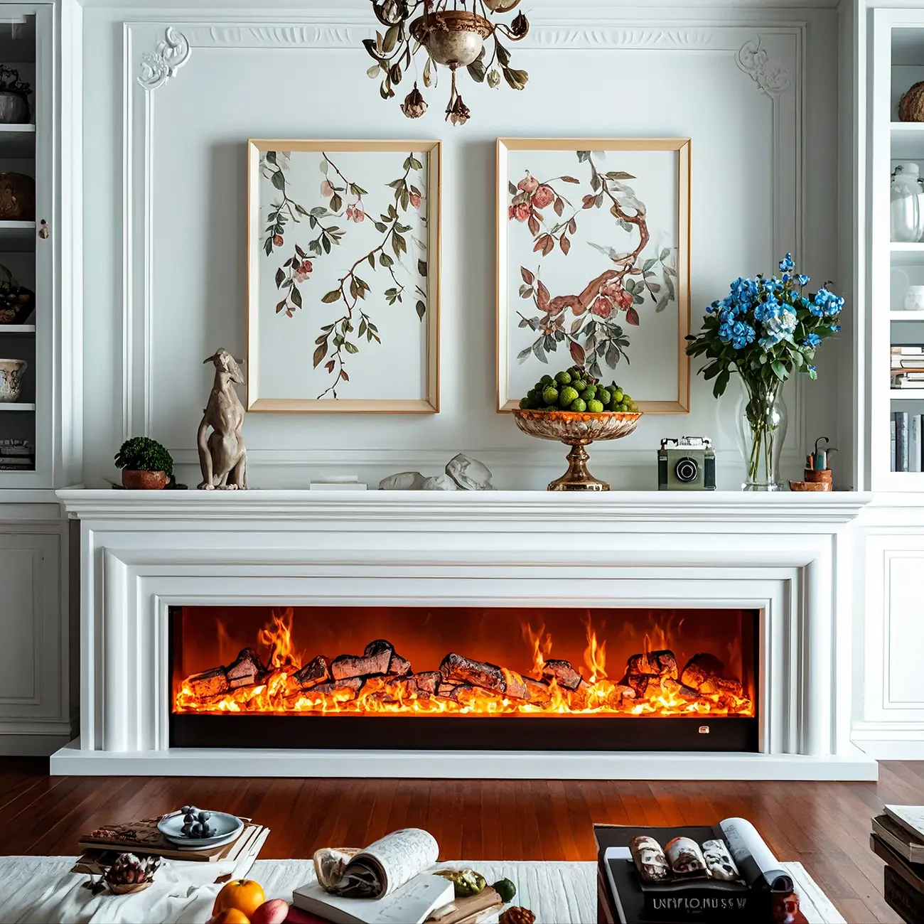 Vintage Wooden Rectangular TV Stand with Fireplace for Home Image - 4 | homeyfad