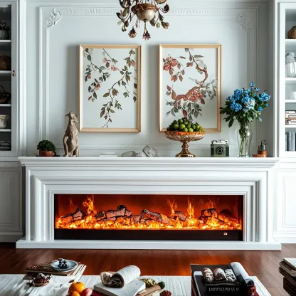 Vintage Wooden Rectangular TV Stand with Fireplace for Home Image - 4