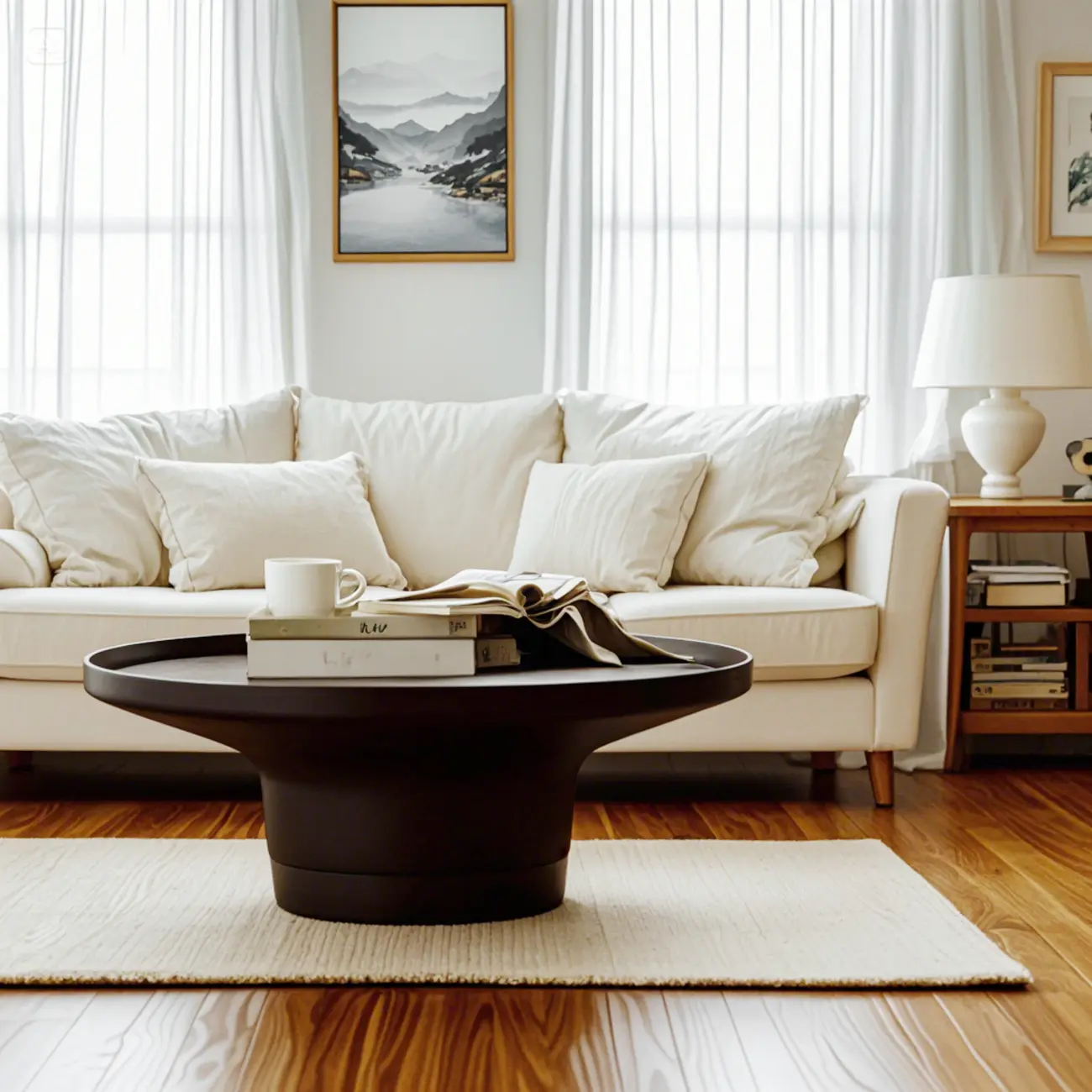 Modern Small Black Round Coffee Table with Marble Base  Image - 7 | homeyfad