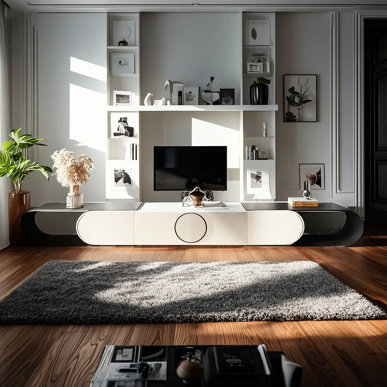 Glam Stone TV Stand with Open Shelves & Cabinets for Home Image - 3