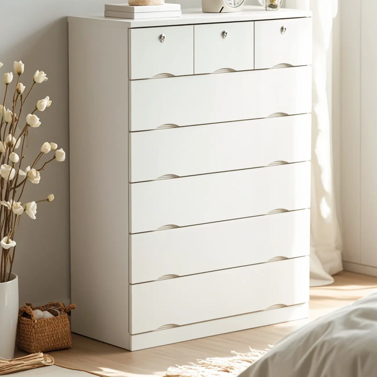 Classic White Wooden Dresser with Silent Drawers for Bedroom Image - 6 | homeyfad
