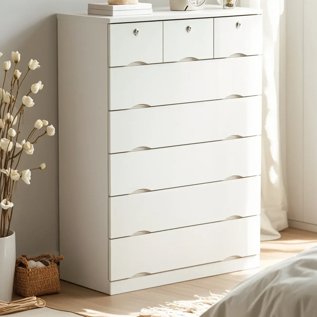 Classic White Wooden Dresser with Silent Drawers for Bedroom Image - 6