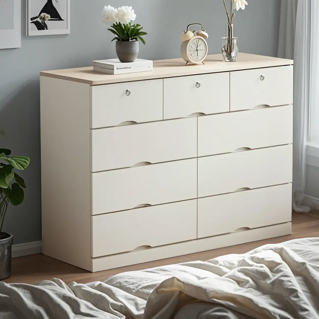 Classic White Wooden Dresser with Silent Drawers for Bedroom Image - 5