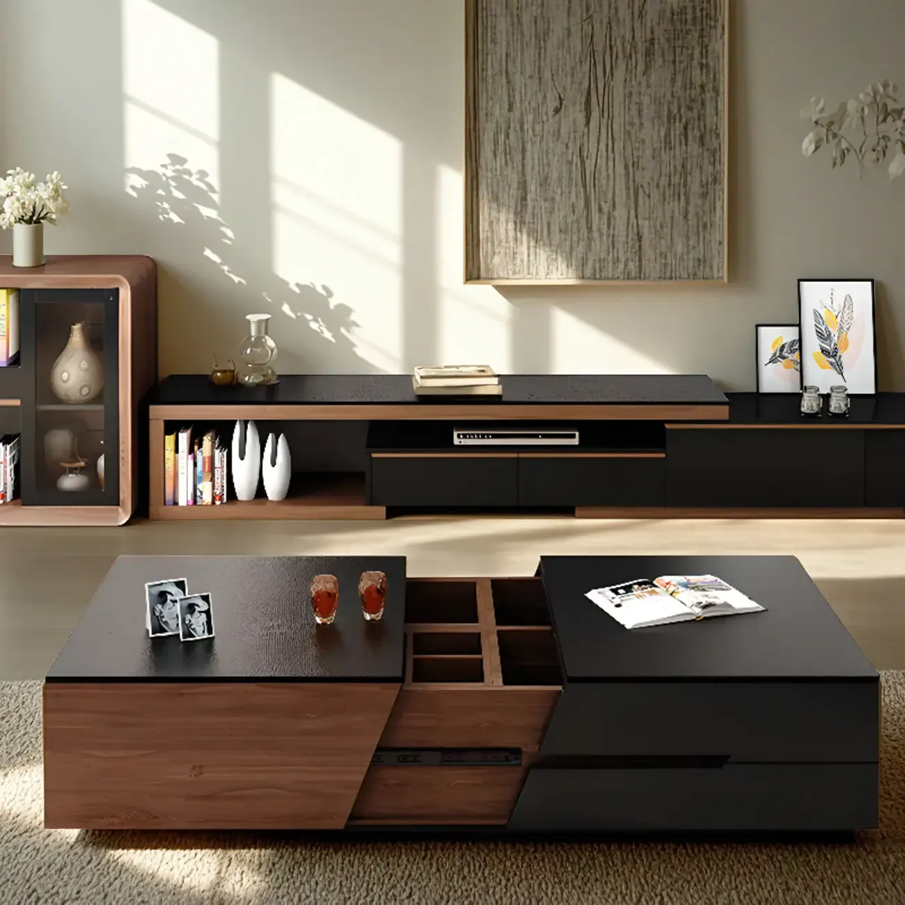 Modern Wood Lift-Top Coffee Table Cabinet, Rectangular Design  Image - 1