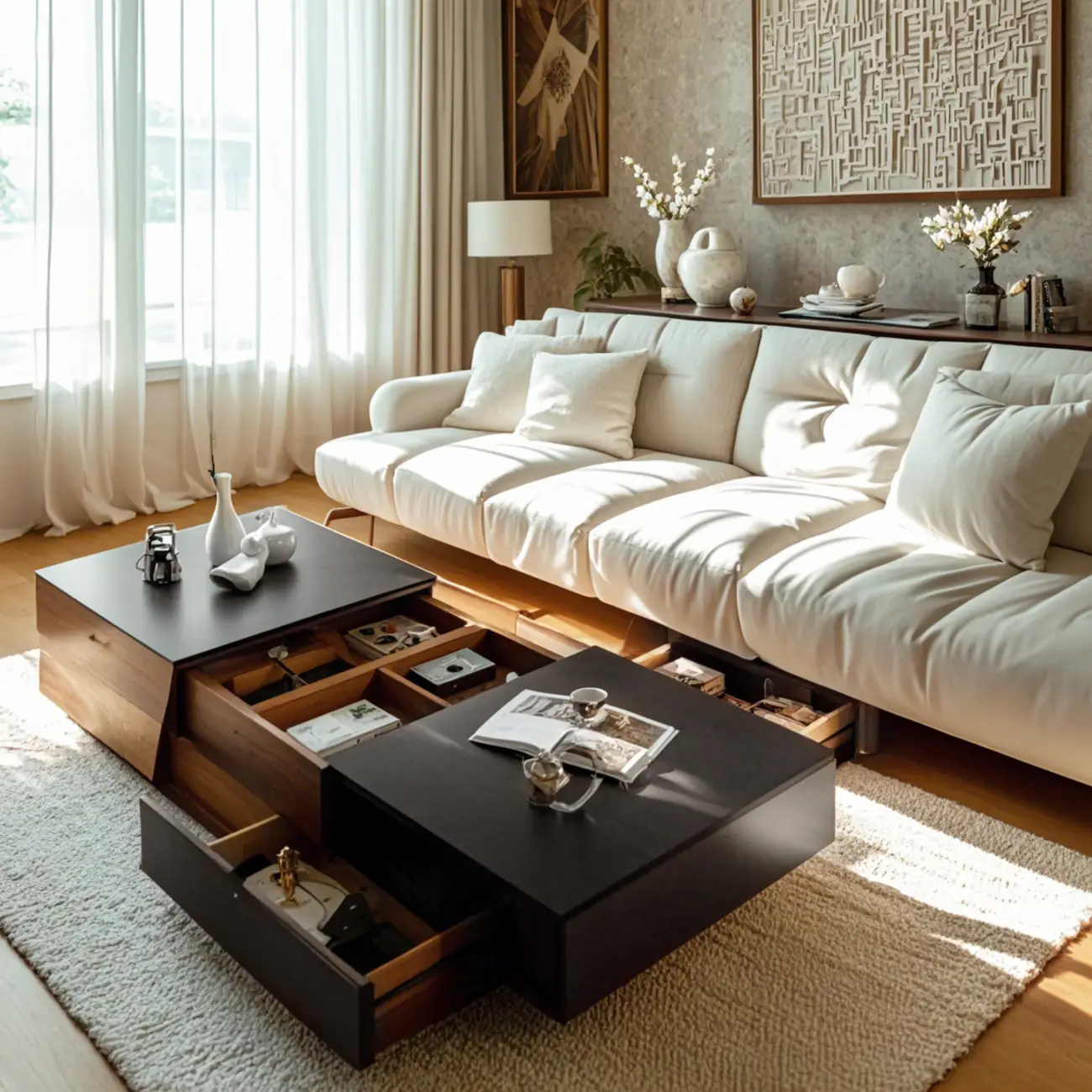 Modern Wood Lift-Top Coffee Table Cabinet, Rectangular Design  Image - 2 | homeyfad