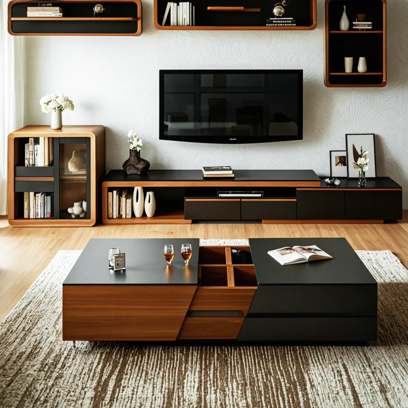 Modern Wood Lift-Top Coffee Table Cabinet, Rectangular Design  Image - 5
