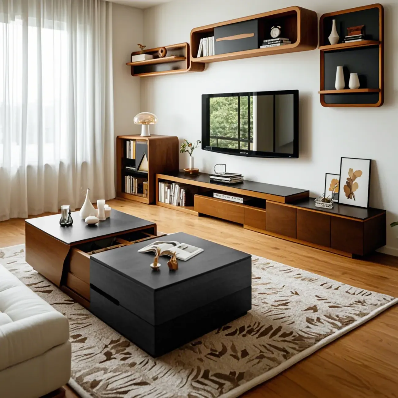 Modern Wood Lift-Top Coffee Table Cabinet, Rectangular Design  Image - 7