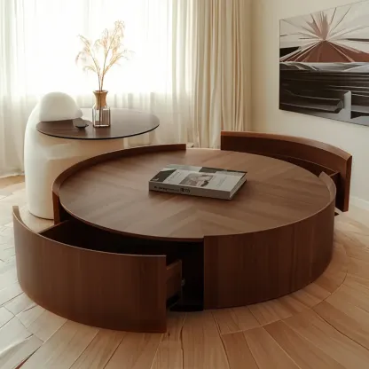 Modern Low Wooden Tray Top Coffee Table with Storage  Image - 2