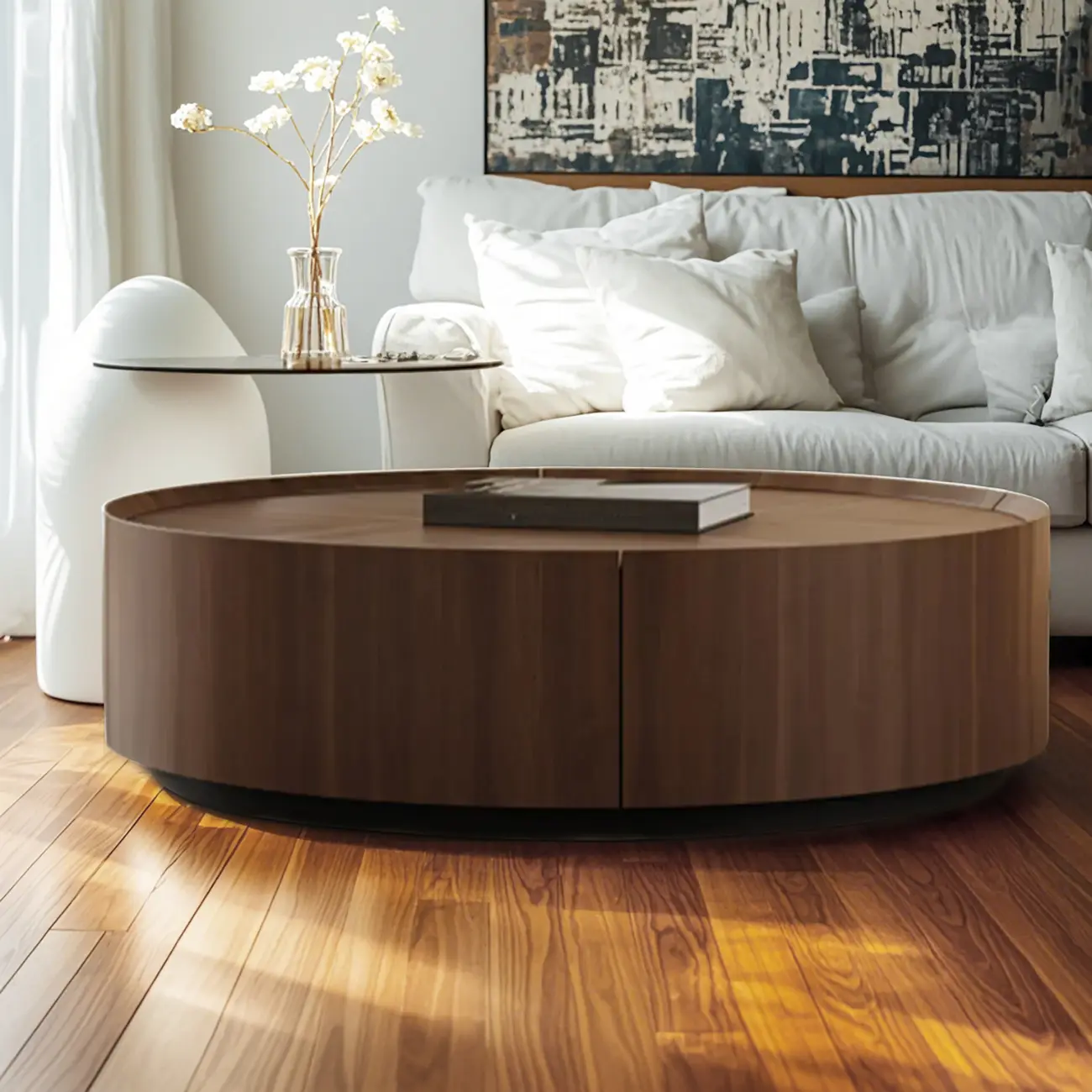 Modern Low Wooden Tray Top Coffee Table with Storage  Image - 5 | homeyfad