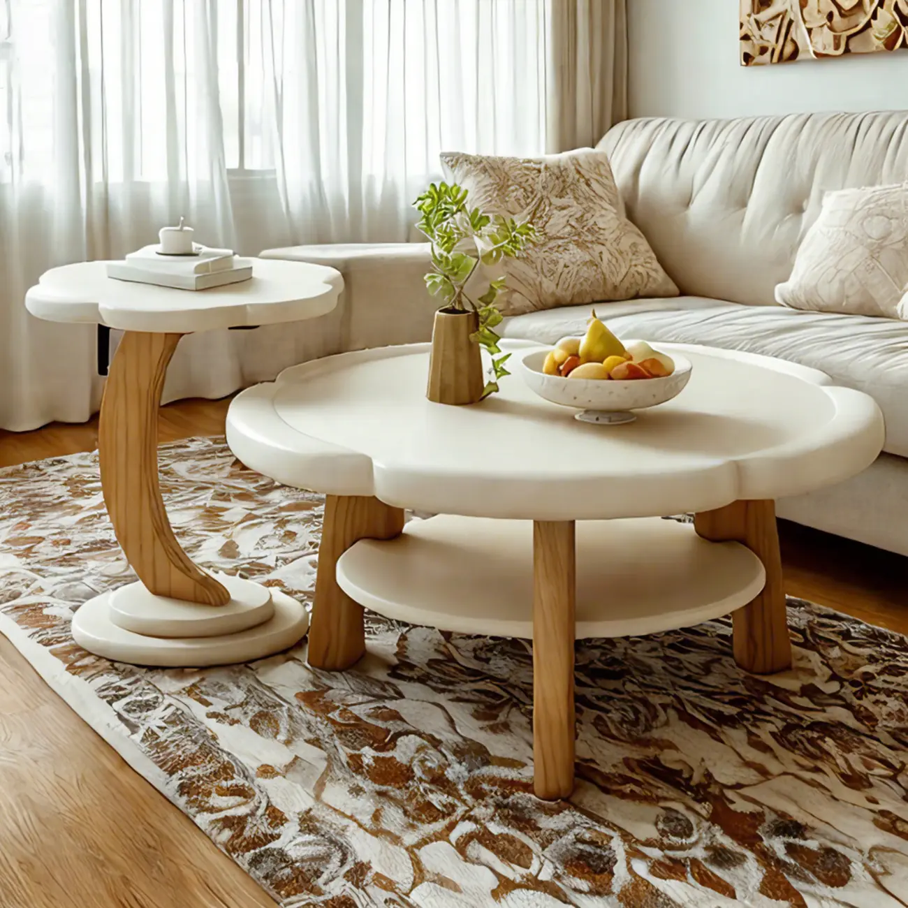 Irregular Cute Wooden Coffee Table with Storage for Living Room  Image - 4 | homeyfad