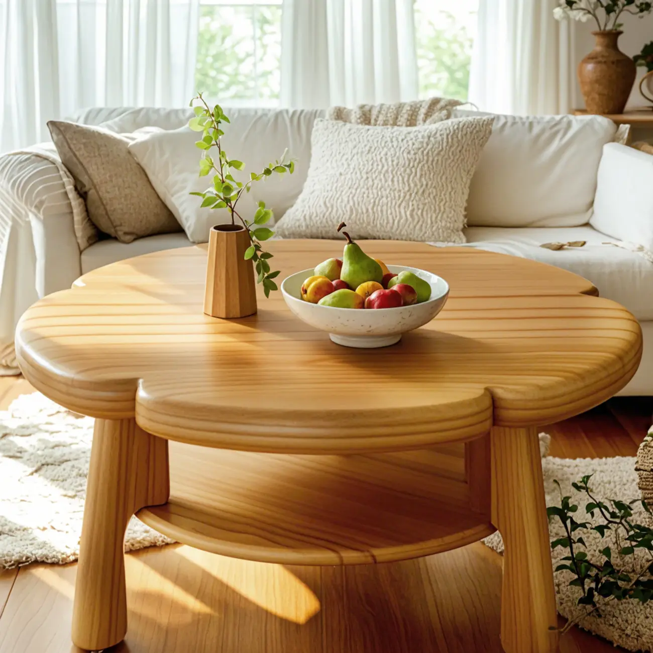 Irregular Cute Wooden Coffee Table with Storage for Living Room  Image - 6 | homeyfad