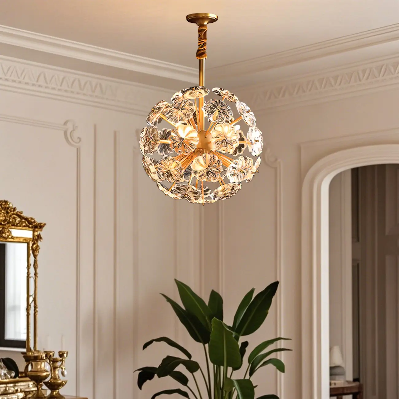 Modern Crystal Globe Chandelier with Ambient Light Image - 3 | homeyfad