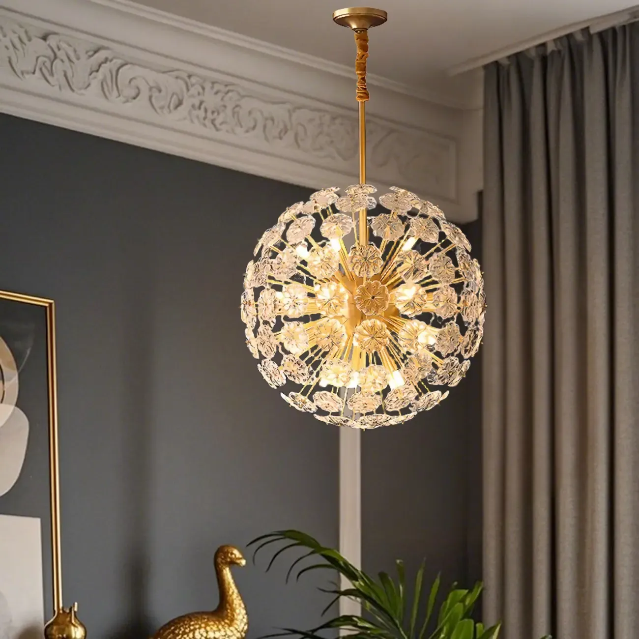 Modern Crystal Globe Chandelier with Ambient Light Image - 4
