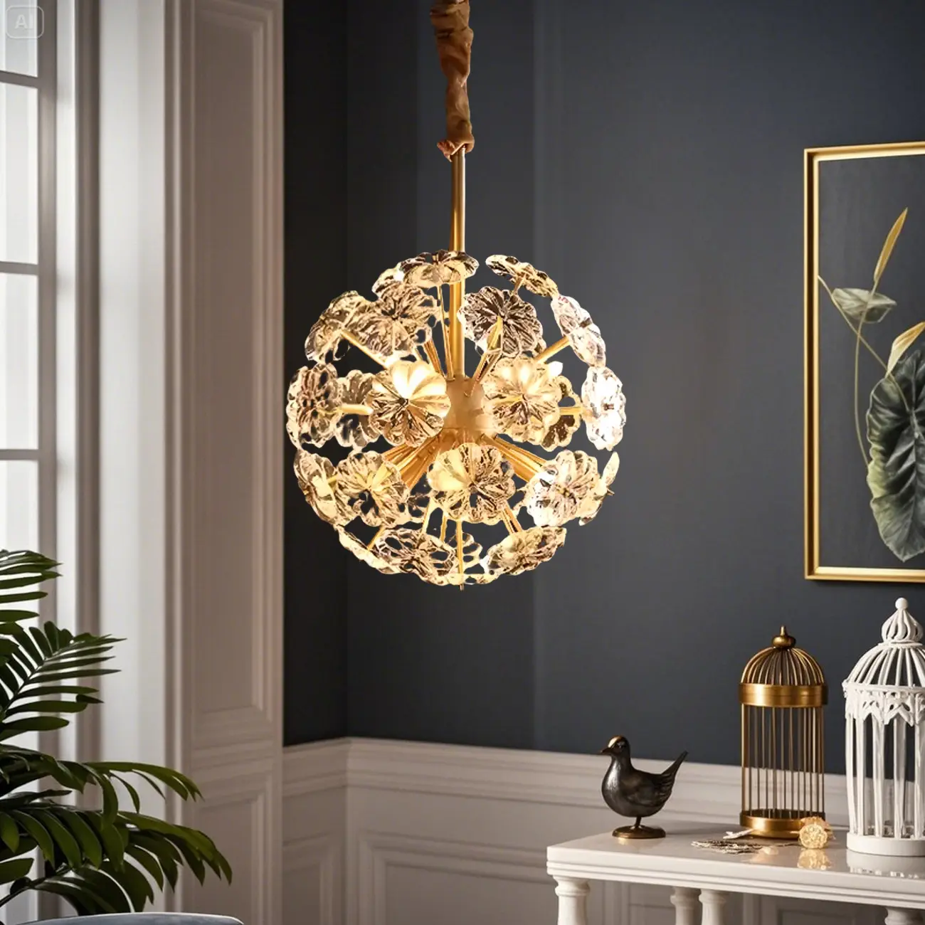 Modern Crystal Globe Chandelier with Ambient Light Image - 2 | homeyfad