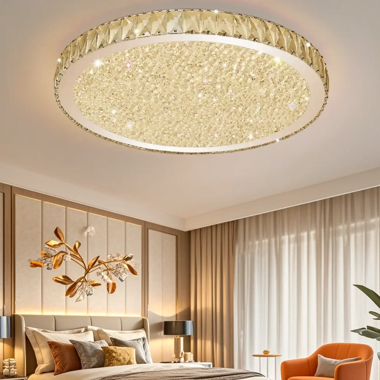 Luxury Circular Crystal Flush Ceiling Light for Living Room Image - 2 | homeyfad