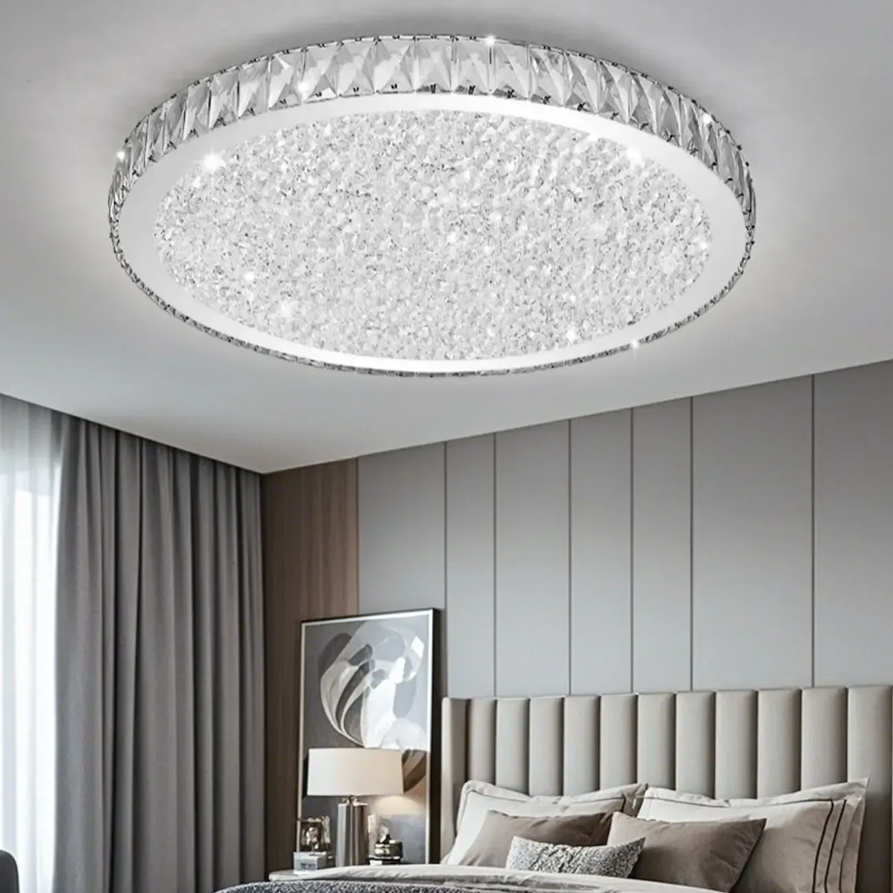 Luxury Circular Crystal Flush Ceiling Light for Living Room Image - 4