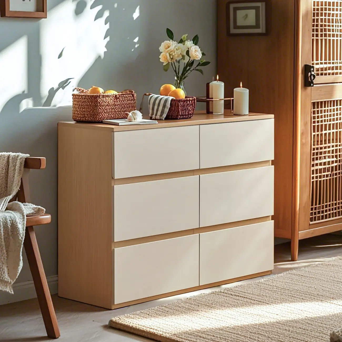 Nordic Wooden Double Dresser with 6-Drawers for Bedroom Image - 1 | homeyfad