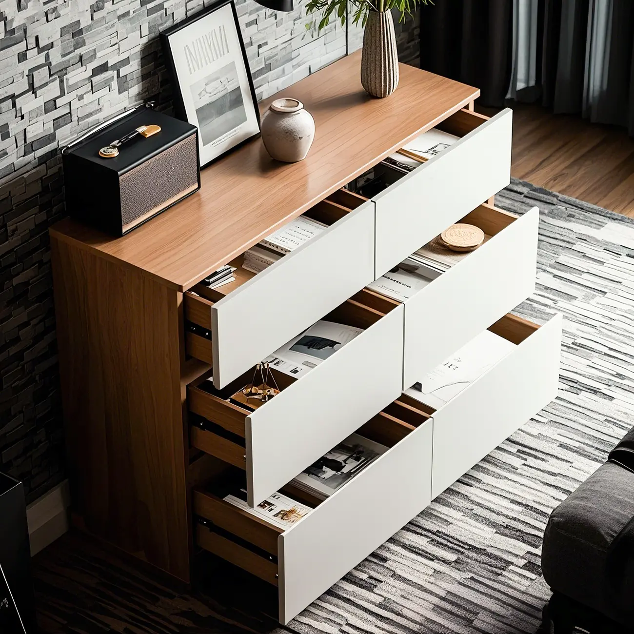 Nordic Wooden Double Dresser with 6-Drawers for Bedroom Image - 4 | homeyfad