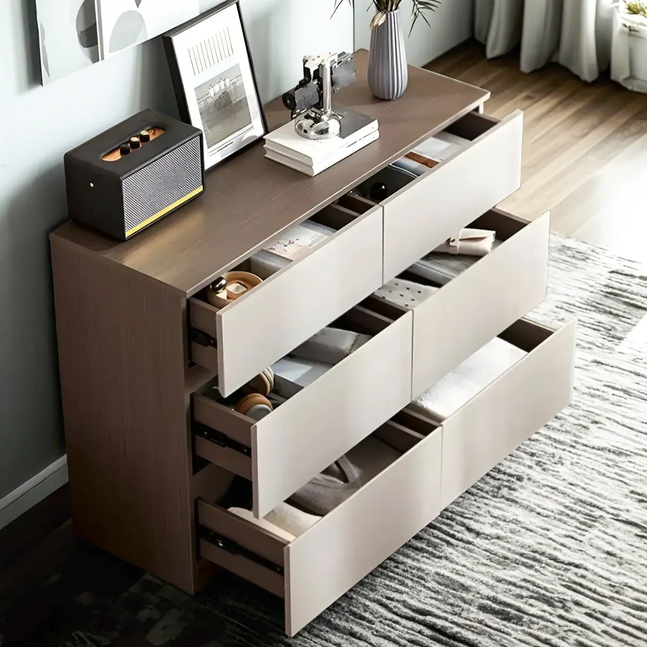Nordic Wooden Double Dresser with 6-Drawers for Bedroom Image - 5