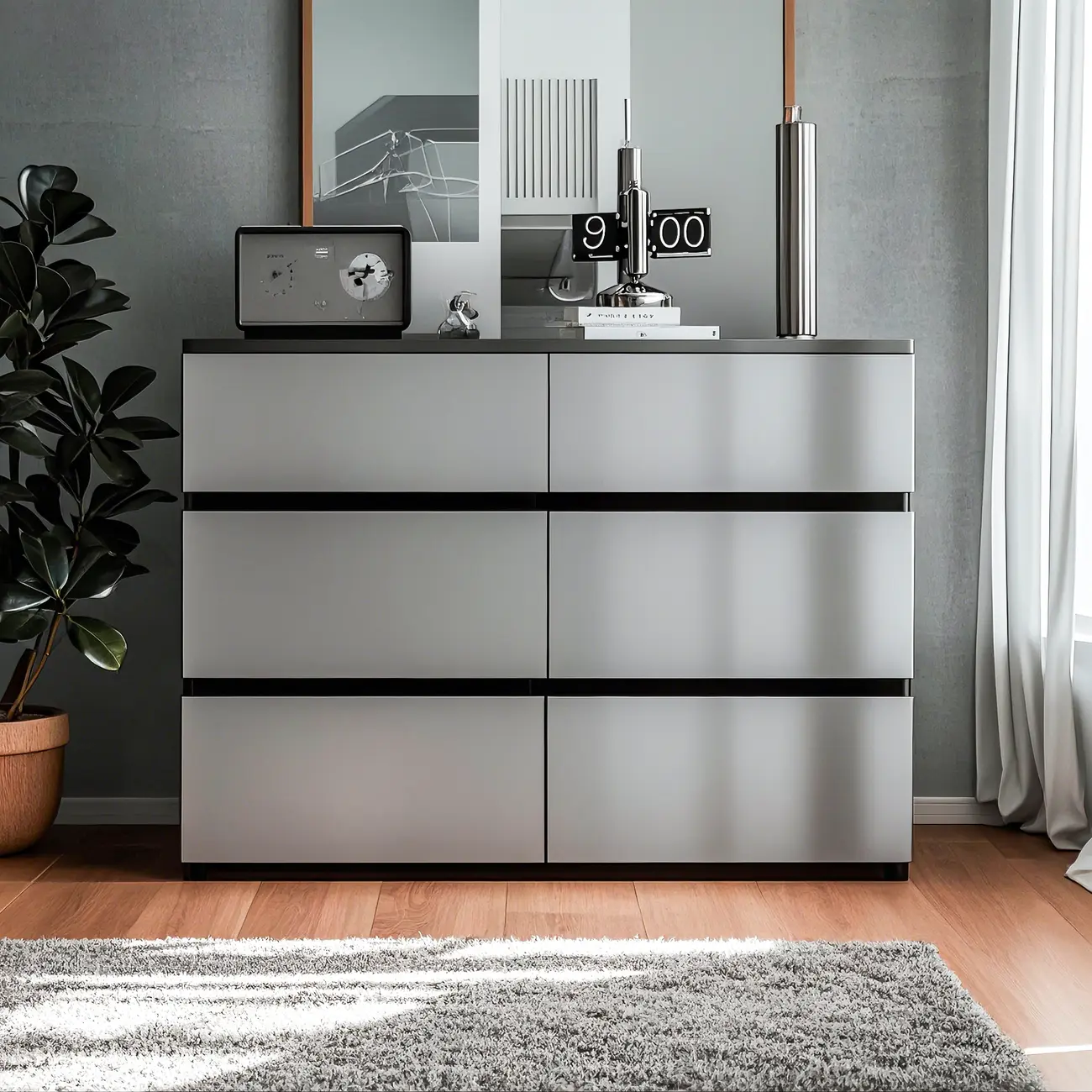 Nordic Wooden Double Dresser with 6-Drawers for Bedroom Image - 7 | homeyfad