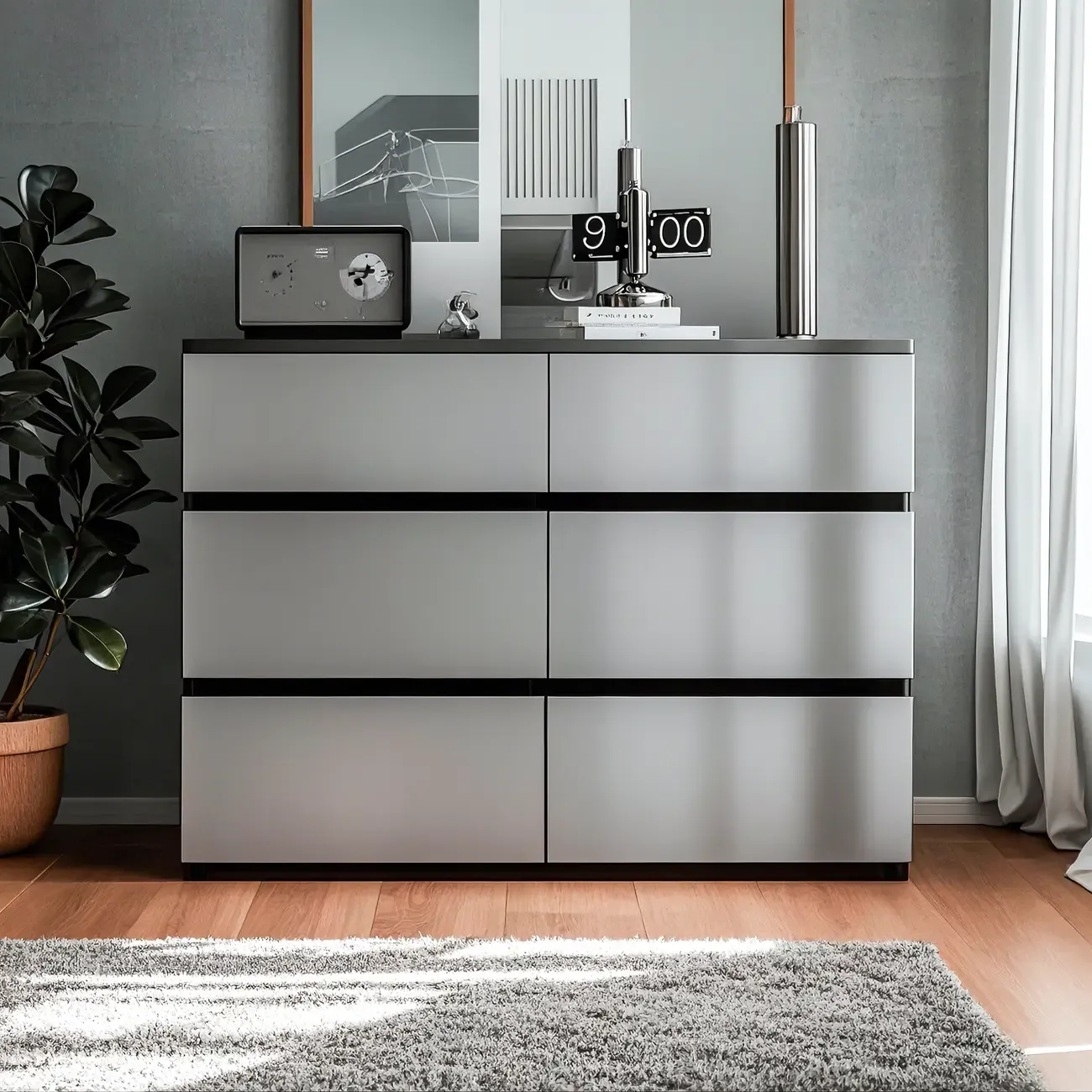 Nordic Wooden Double Dresser with 6-Drawers for Bedroom Image - 7