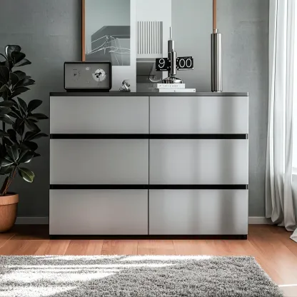 Nordic Wooden Double Dresser with 6-Drawers for Bedroom Image - 7