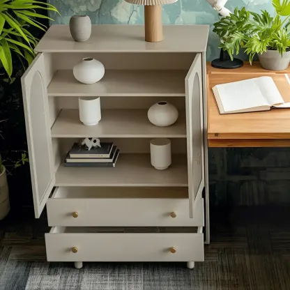 Elegant Wooden Combo Dresser with Shelves and 4-Drawers Image - 5