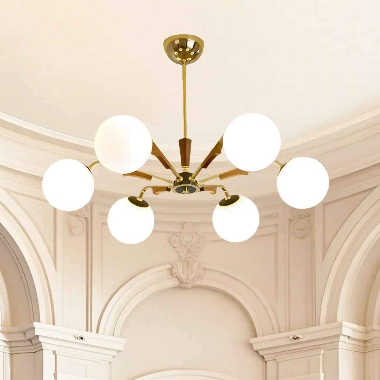 Modern White Glass Ball Chandelier with Adjustable Length  Image - 1