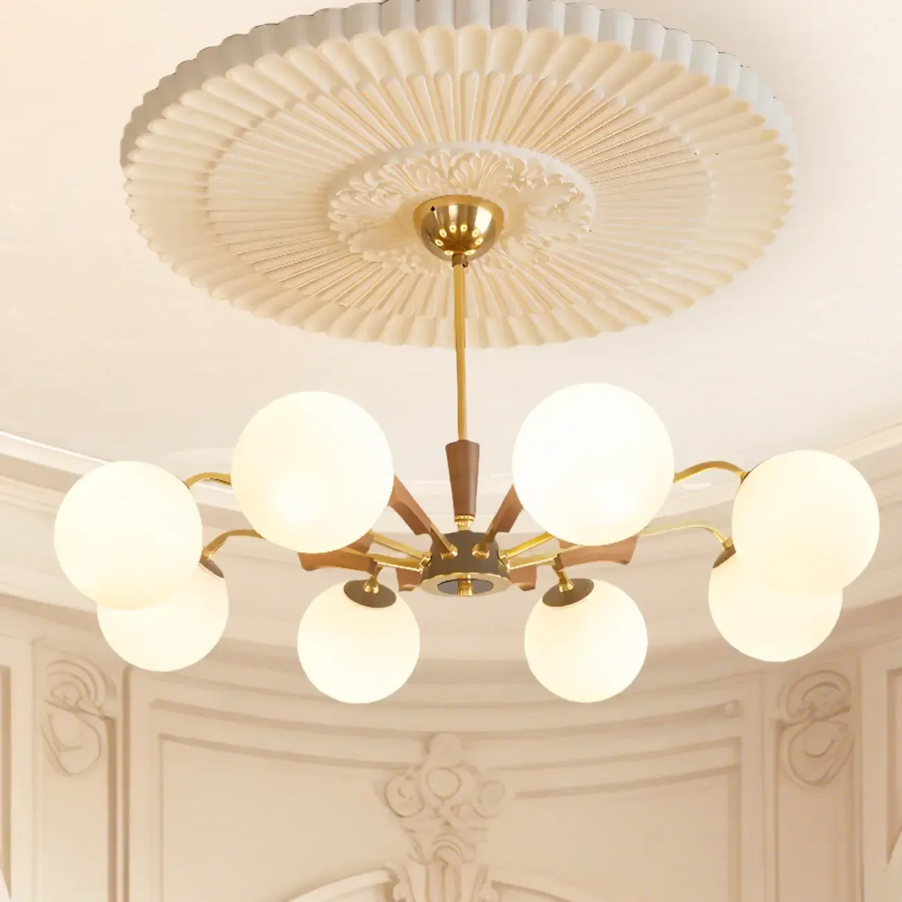 Modern White Glass Ball Chandelier with Adjustable Length  Image - 4