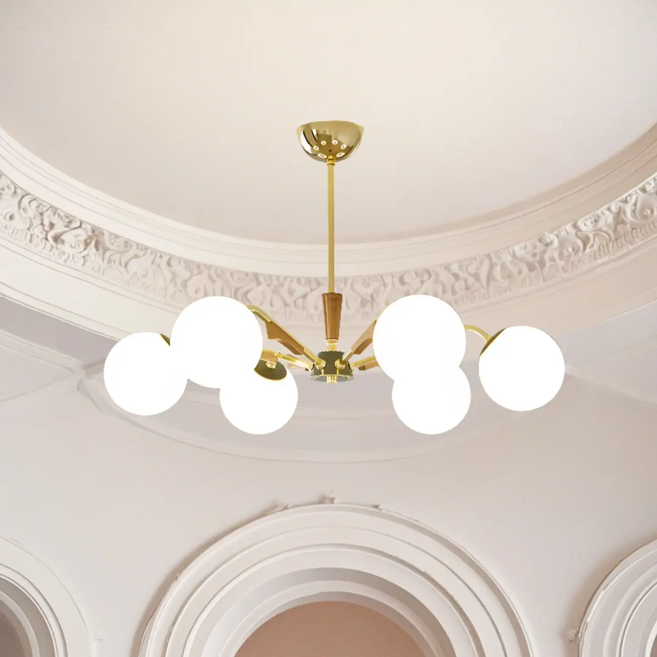 Modern White Glass Ball Chandelier with Adjustable Length  Image - 7 | homeyfad