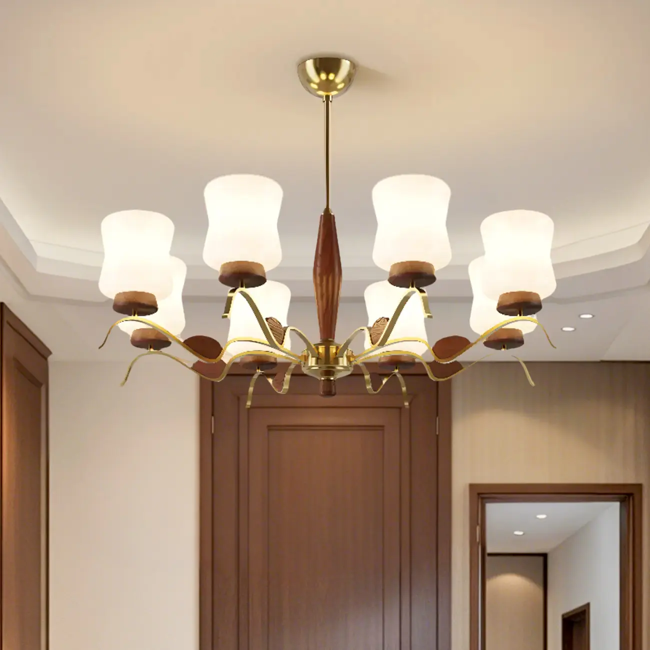 Modern Metal Chandelier with White Glass Shade for Home Decor Image - 4 | homeyfad