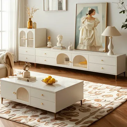 Glam Engineered Wood Juliet Arc TV Stand with Drawers Image - 4