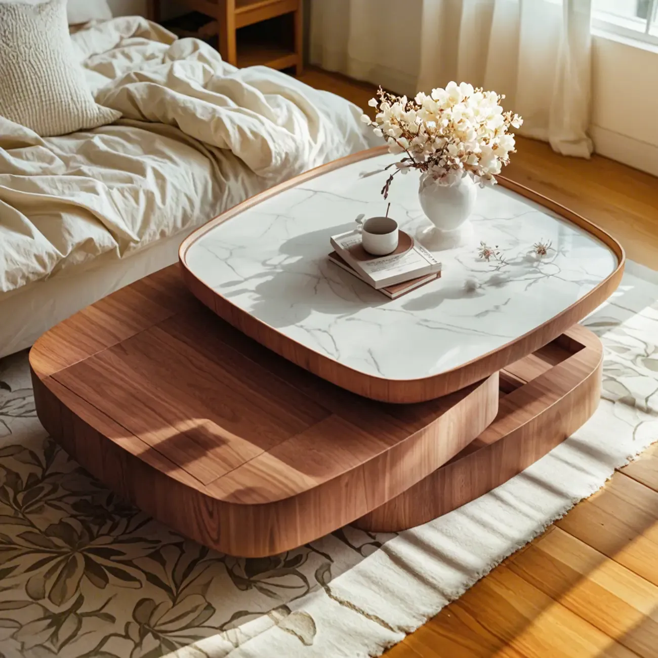 Scandinavian 3 Tiers Tray Top Coffee Table, Storage Included Image - 1