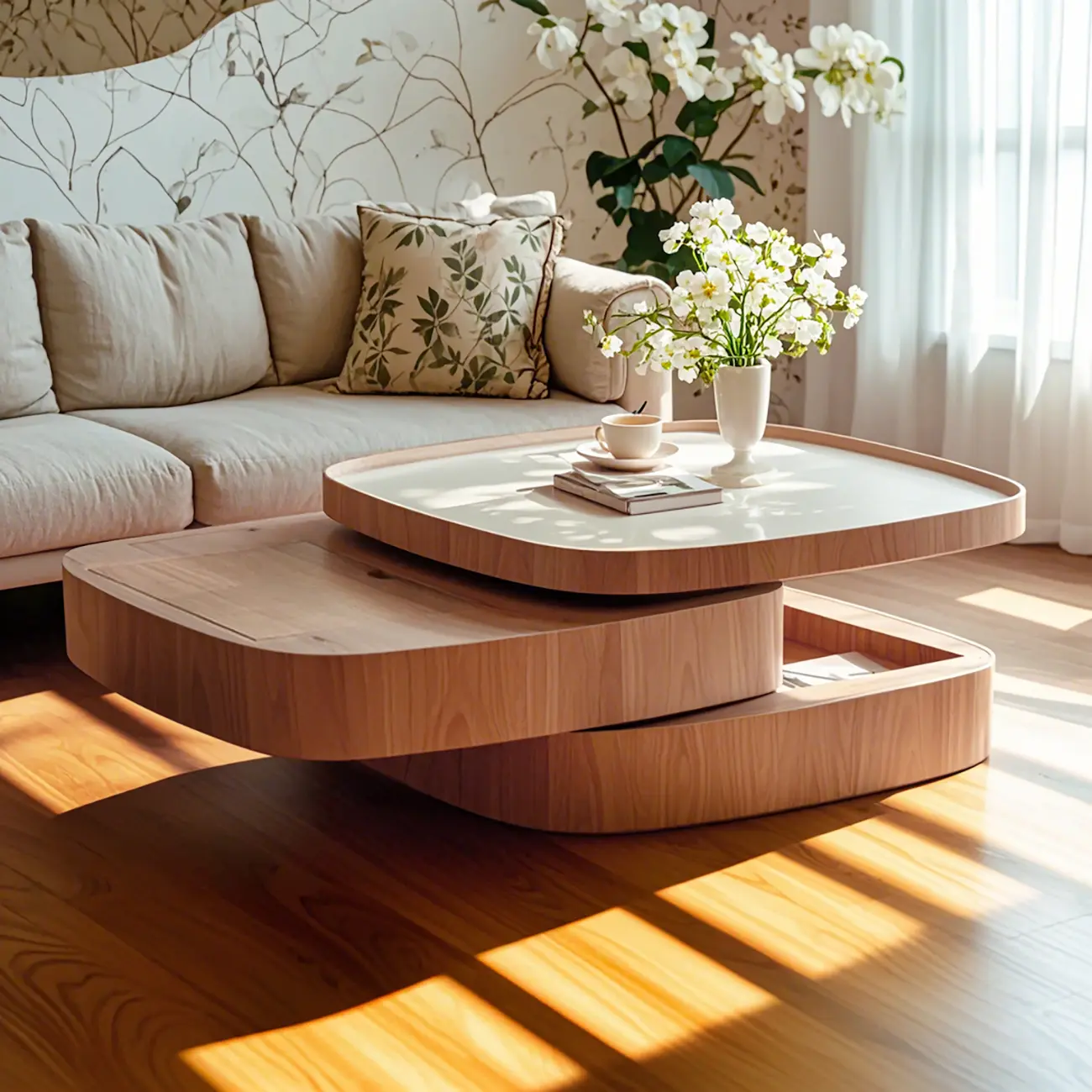 Scandinavian 3 Tiers Tray Top Coffee Table, Storage Included Image - 4 | homeyfad