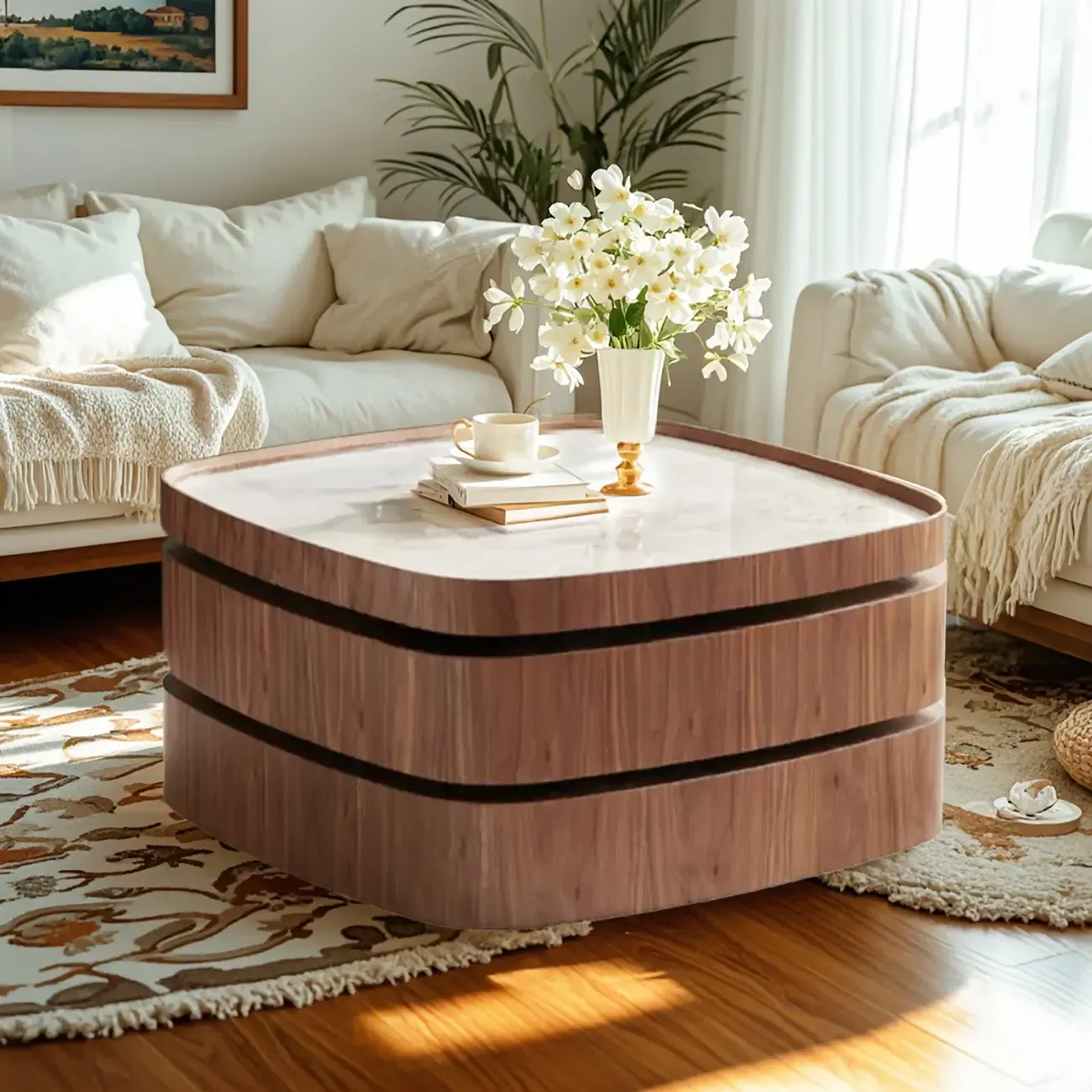 Scandinavian 3 Tiers Tray Top Coffee Table, Storage Included Image - 5