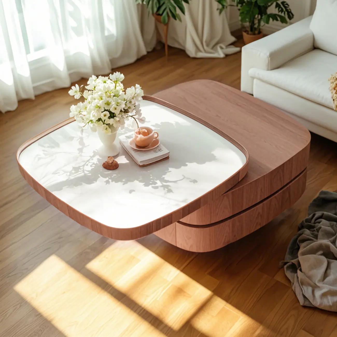 Scandinavian 3 Tiers Tray Top Coffee Table, Storage Included Image - 6 | homeyfad