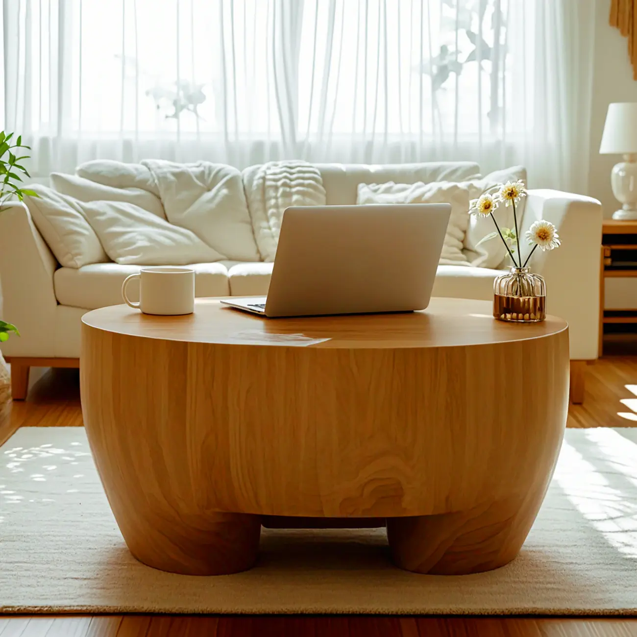 Rustic Solid Wooden Round Coffee Table with Natural Finish Image - 1 | homeyfad