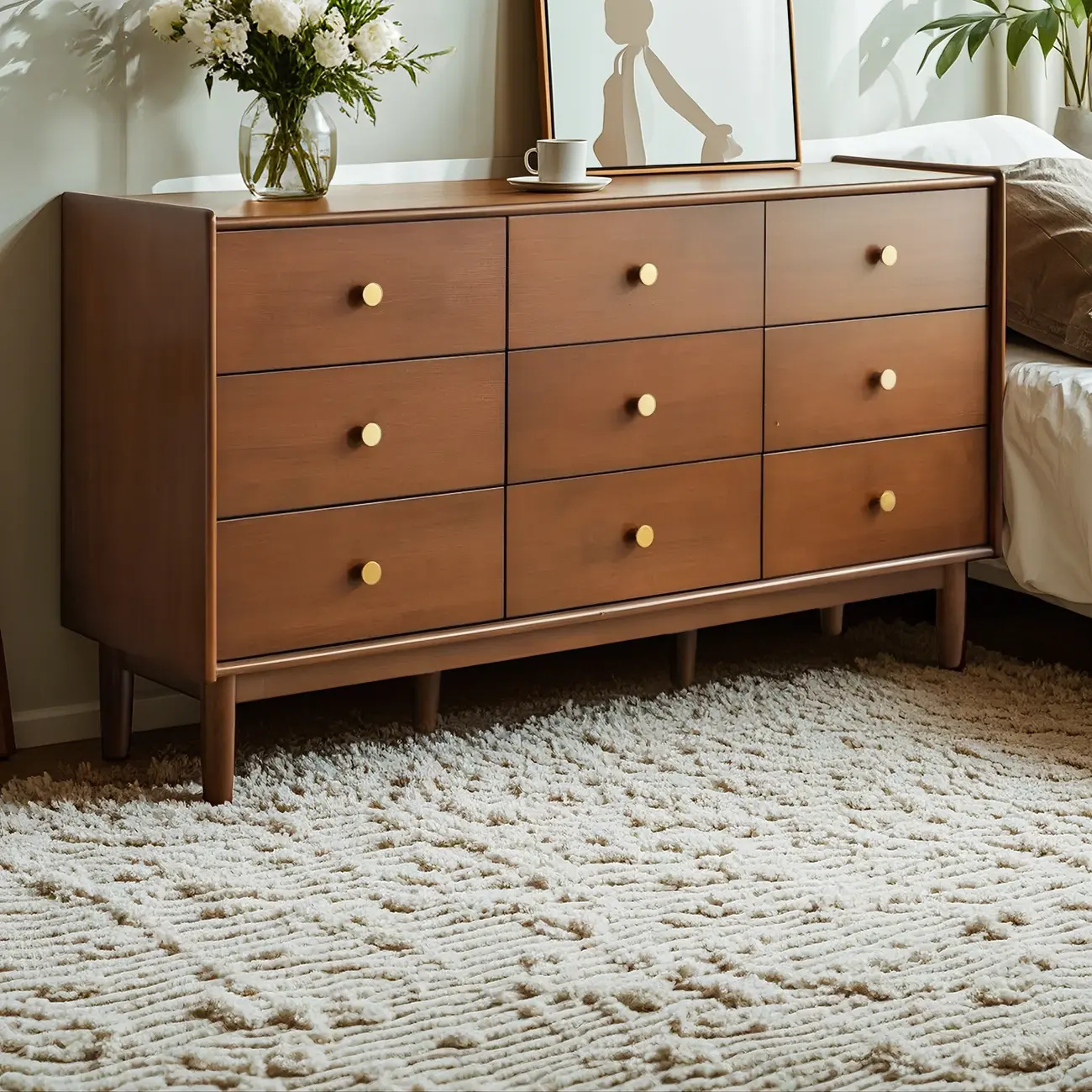 Traditional Brown Wooden Dresser with 6-Soft Closing Drawers Image - 2 | homeyfad