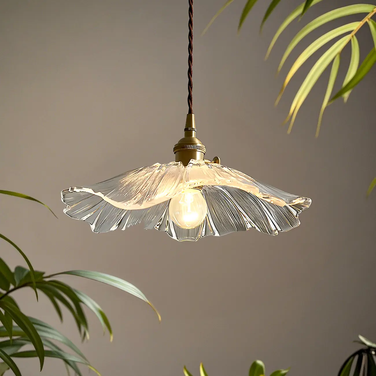 Designer Clear Glass Lotus Leaf Pendant Lamp for Bedroom Image - 1 | homeyfad