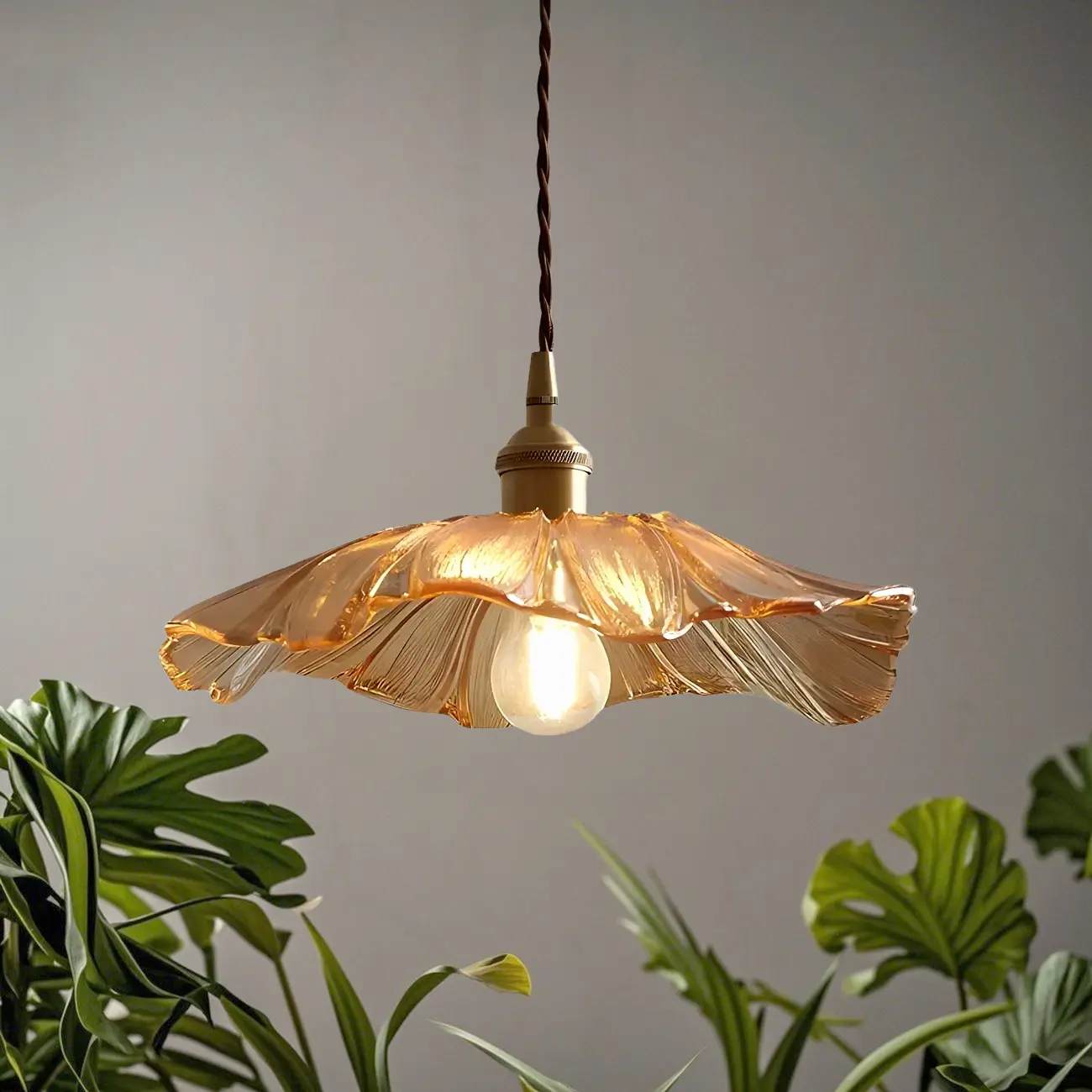 Designer Clear Glass Lotus Leaf Pendant Lamp for Bedroom Image - 16 | homeyfad
