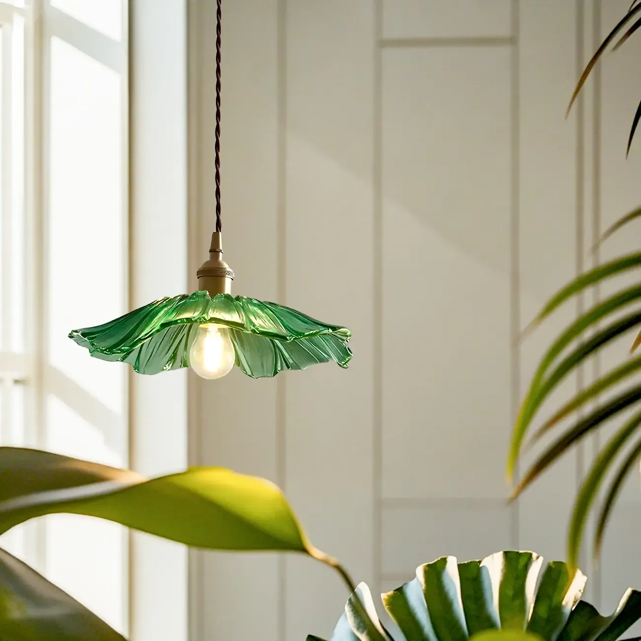 Designer Clear Glass Lotus Leaf Pendant Lamp for Bedroom Image - 4