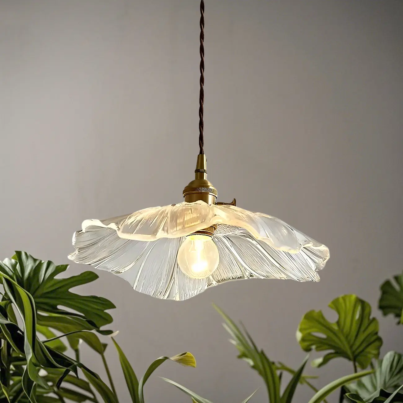 Designer Clear Glass Lotus Leaf Pendant Lamp for Bedroom Image - 18 | homeyfad