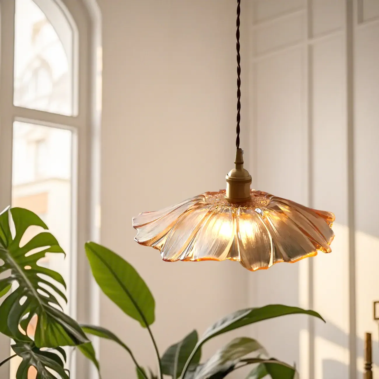 Designer Clear Glass Lotus Leaf Pendant Lamp for Bedroom Image - 6