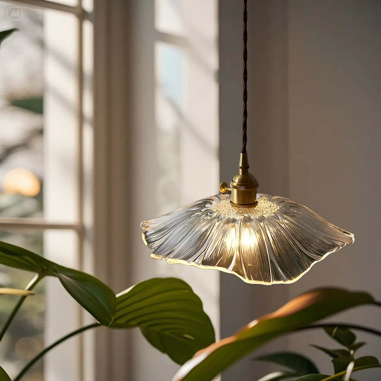 Designer Clear Glass Lotus Leaf Pendant Lamp for Bedroom Image - 7 | homeyfad