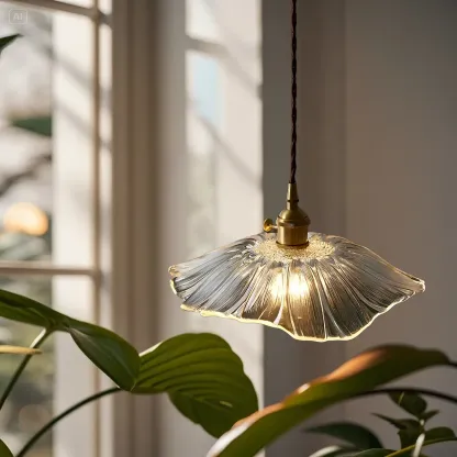 Designer Clear Glass Lotus Leaf Pendant Lamp for Bedroom Image - 7