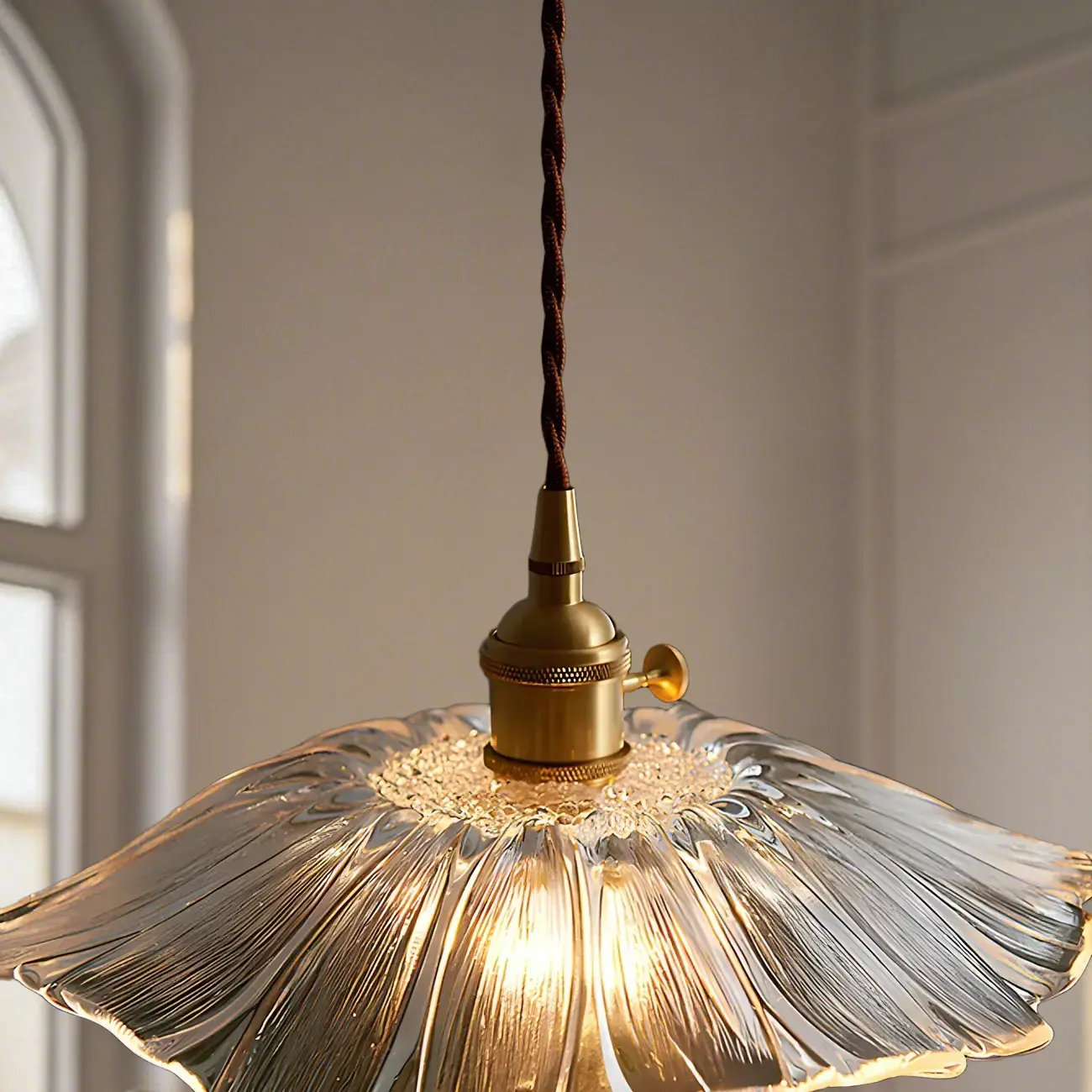 Designer Clear Glass Lotus Leaf Pendant Lamp for Bedroom Image - 10 | homeyfad