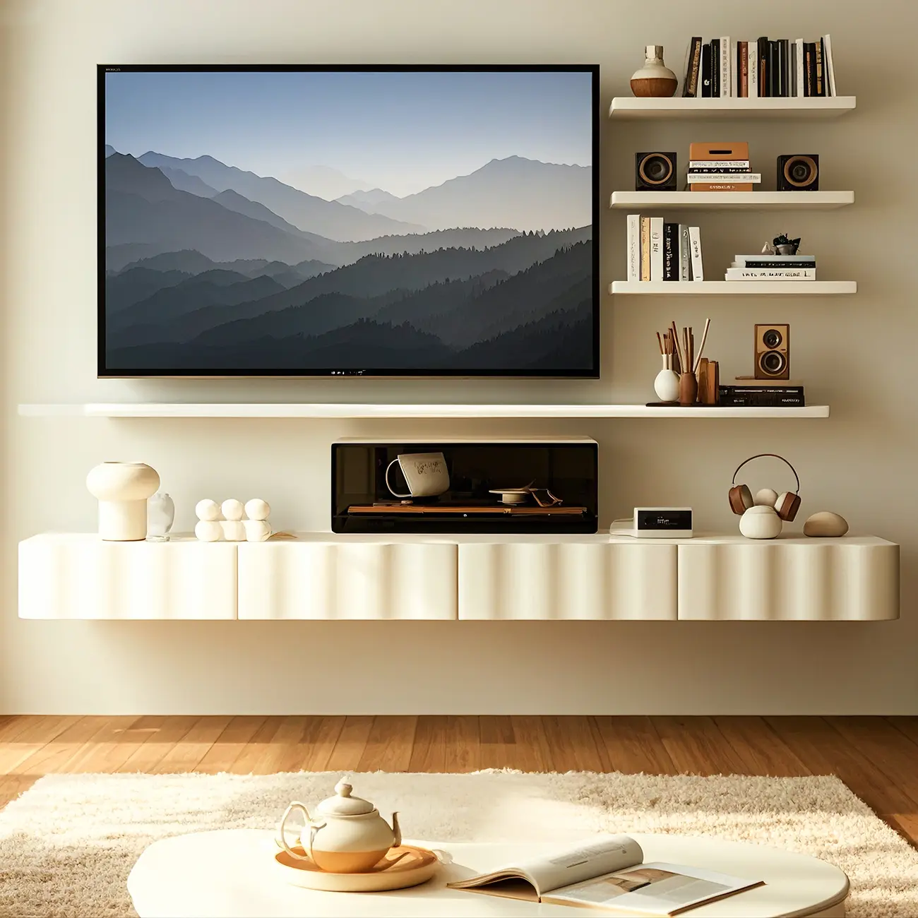 Glam Wooden Mueble Flotante Para TV Stand with Dual Drawers Image - 3 | homeyfad