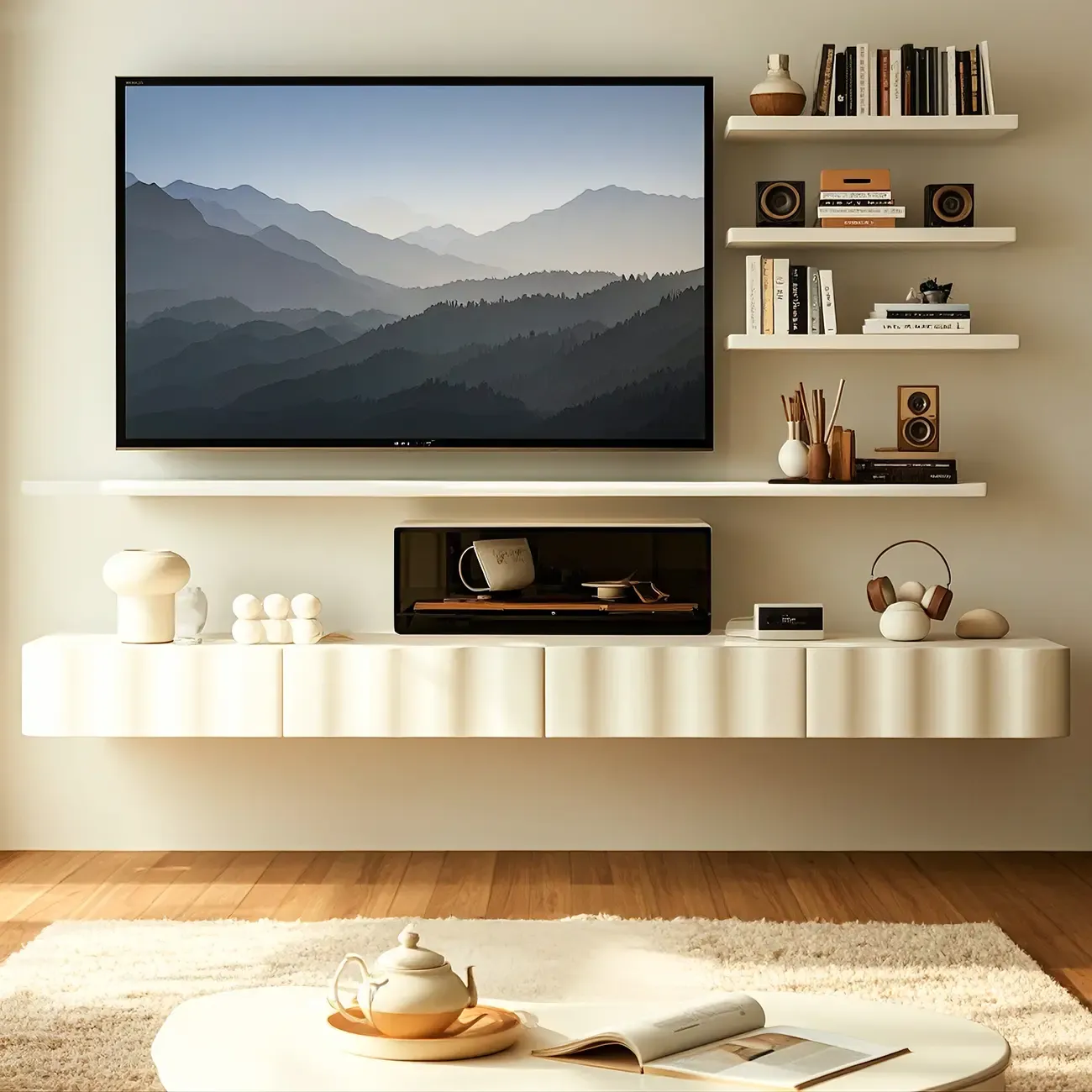 Glam Wooden Mueble Flotante Para TV Stand with Dual Drawers Image - 3