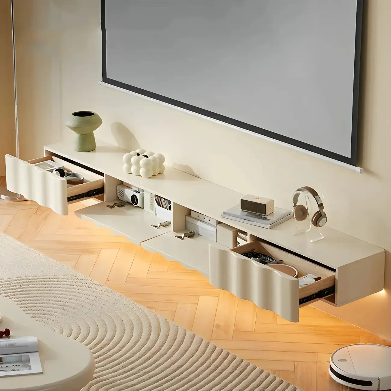 Glam Wooden Mueble Flotante Para TV Stand with Dual Drawers Image - 5