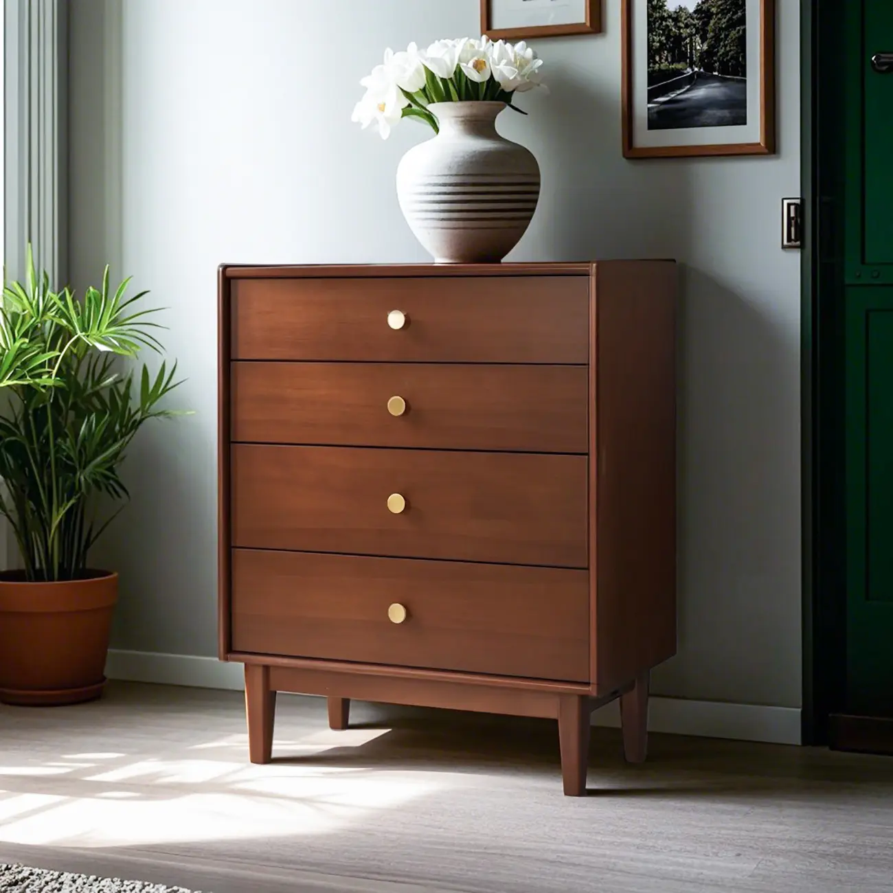 Traditional Brown Wooden Dresser with 6-Soft Closing Drawers Image - 5 | homeyfad